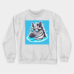 A zebra with glasses is resting in the water. Crewneck Sweatshirt